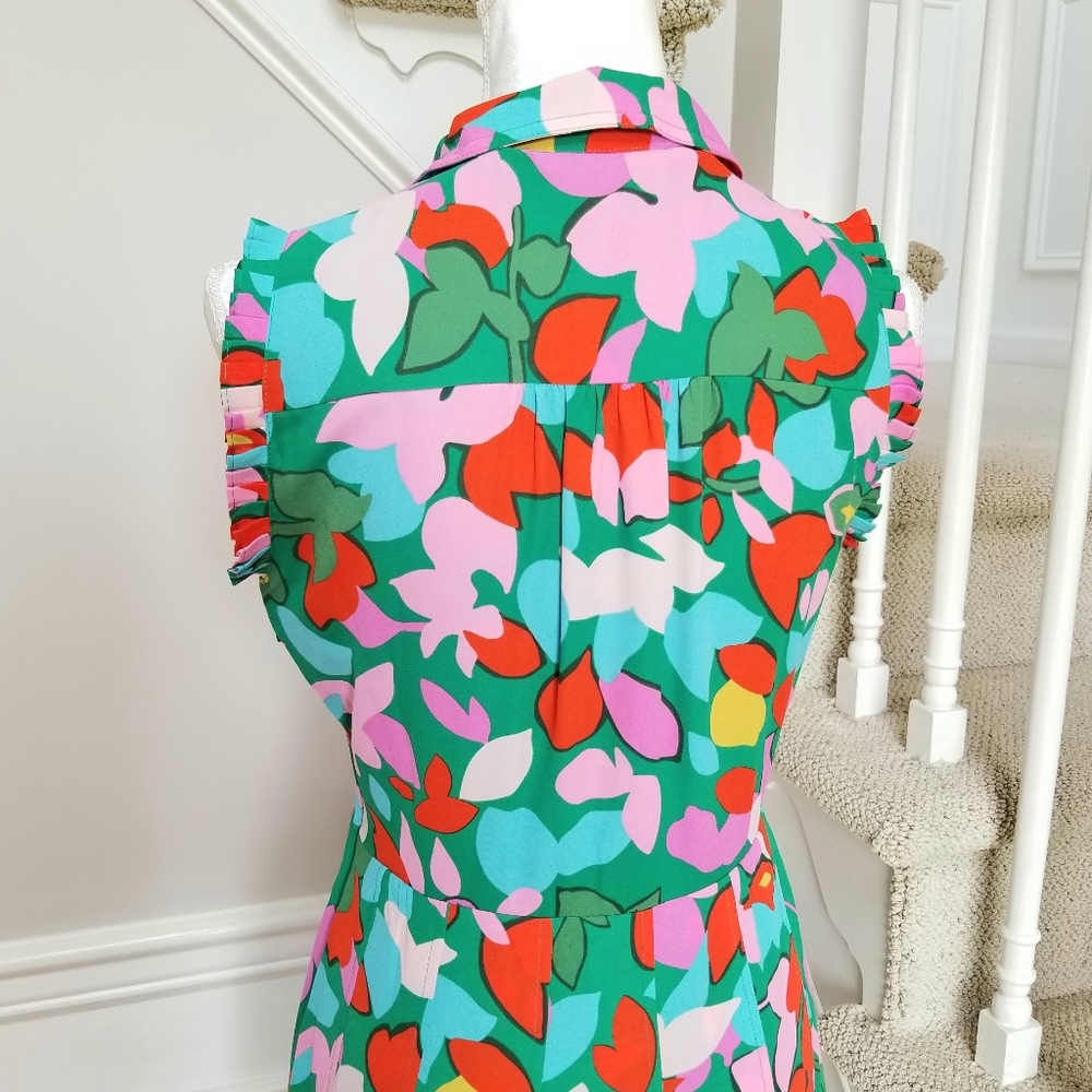 J. Crew Green Multi Floral Print Sleeveless Midi Dress - Picture 5 of 7